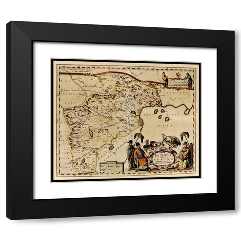 Peking or Pekin or Beijing China Black Modern Wood Framed Art Print with Double Matting by Vintage Maps