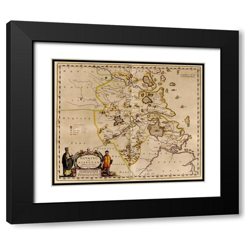 Nanking-China Black Modern Wood Framed Art Print with Double Matting by Vintage Maps