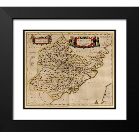 Fukien-China Black Modern Wood Framed Art Print with Double Matting by Vintage Maps