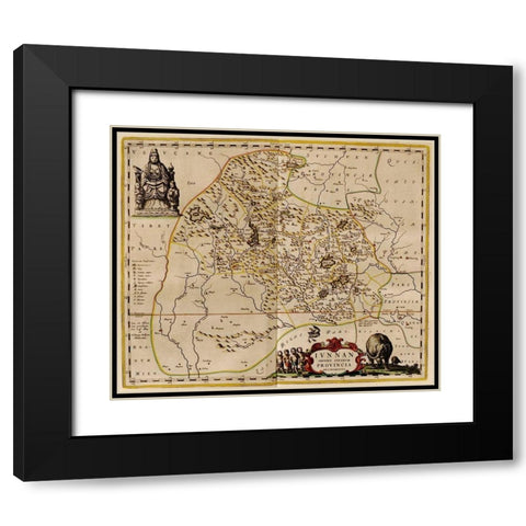 Hunan-China Black Modern Wood Framed Art Print with Double Matting by Vintage Maps