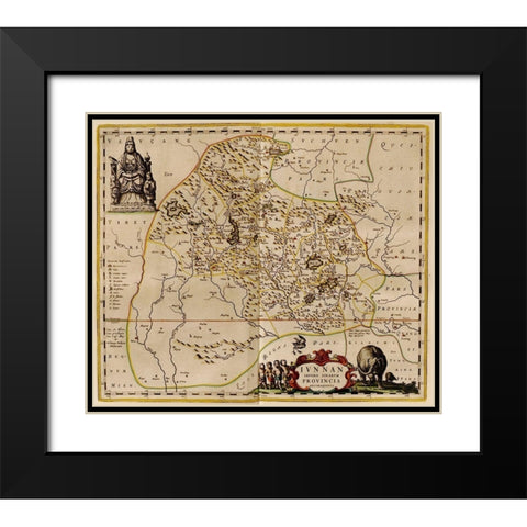 Hunan-China Black Modern Wood Framed Art Print with Double Matting by Vintage Maps