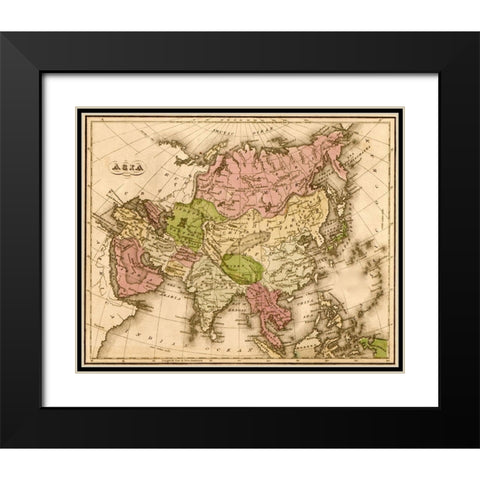 Asia 1835 Black Modern Wood Framed Art Print with Double Matting by Vintage Maps