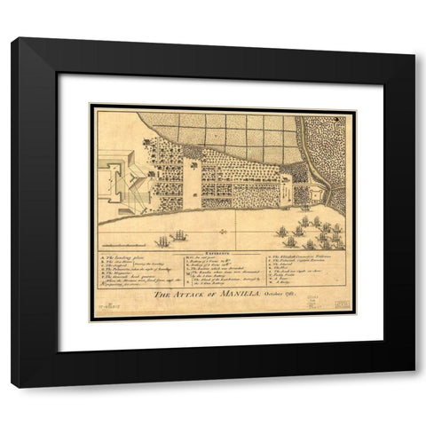 Attack on Manila  Black Modern Wood Framed Art Print with Double Matting by Vintage Maps
