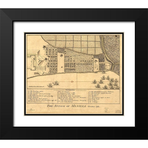 Attack on Manila  Black Modern Wood Framed Art Print with Double Matting by Vintage Maps