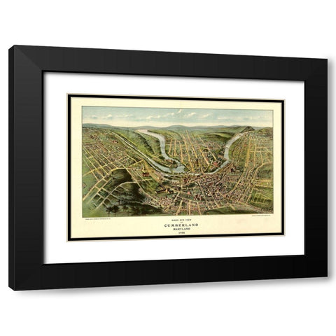 Cumberland-Maryland 1906 Black Modern Wood Framed Art Print with Double Matting by Vintage Maps