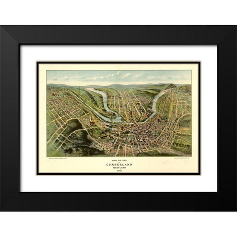 Cumberland-Maryland 1906 Black Modern Wood Framed Art Print with Double Matting by Vintage Maps