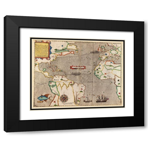 Sir Francis Drake in Santa Domingo 1589 Black Modern Wood Framed Art Print with Double Matting by Vintage Maps