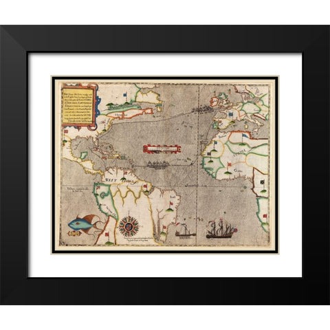 Sir Francis Drake in Santa Domingo 1589 Black Modern Wood Framed Art Print with Double Matting by Vintage Maps