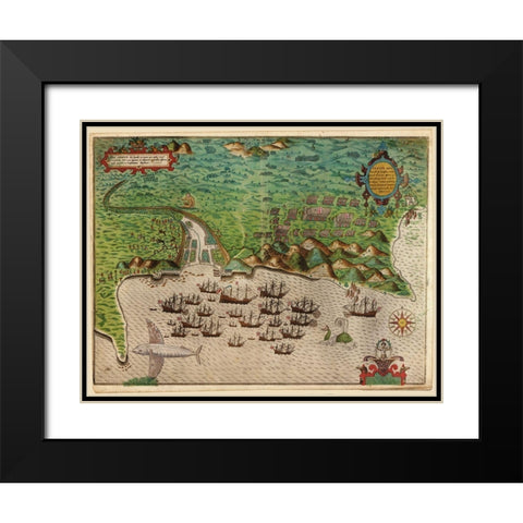 Voyages of Sir Francis Drake 1589 Black Modern Wood Framed Art Print with Double Matting by Vintage Maps