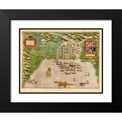 Voyages of Sir Francis Drake 1589 Black Modern Wood Framed Art Print with Double Matting by Vintage Maps