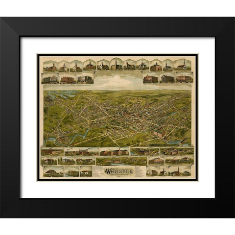 Webster-Massachusetts 1892 Black Modern Wood Framed Art Print with Double Matting by Vintage Maps