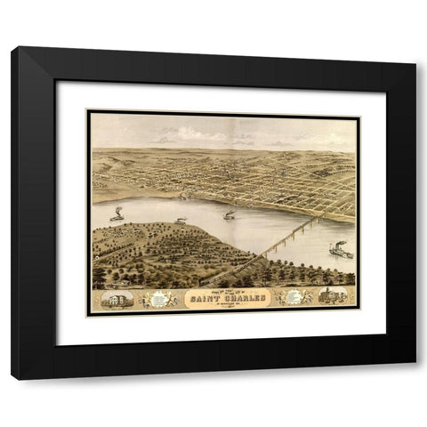 St. Charles-Missouri 1869 Black Modern Wood Framed Art Print with Double Matting by Vintage Maps