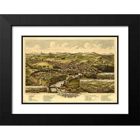 Henniker-New Hampshire 1889 Black Modern Wood Framed Art Print with Double Matting by Vintage Maps