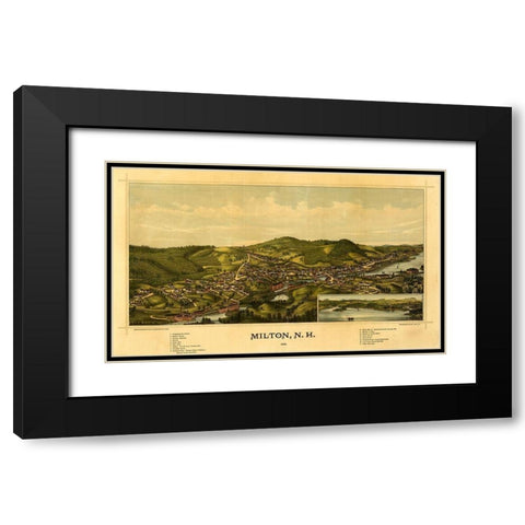 Milton-New Hampshire 1888 Black Modern Wood Framed Art Print with Double Matting by Vintage Maps