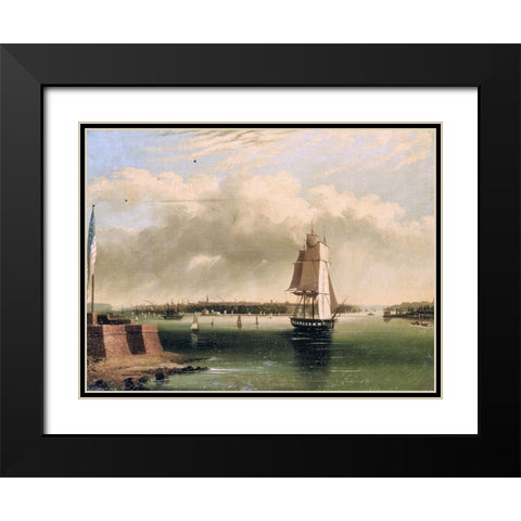 Bay and Harbor of New York from Bedlows Island Black Modern Wood Framed Art Print with Double Matting by Coates, Edmund C.