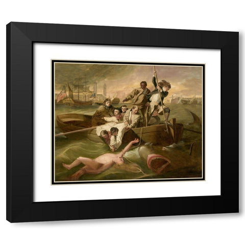 Watson and the Shark Black Modern Wood Framed Art Print with Double Matting by Copley,Â John Singleton