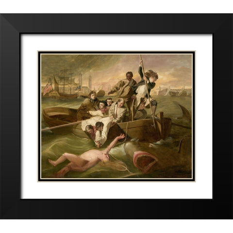 Watson and the Shark Black Modern Wood Framed Art Print with Double Matting by Copley,Â John Singleton