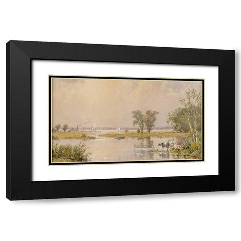Hackensack Meadows Black Modern Wood Framed Art Print with Double Matting by Cropsey, Jasper Francis