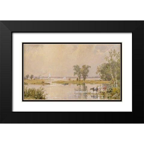 Hackensack Meadows Black Modern Wood Framed Art Print with Double Matting by Cropsey, Jasper Francis