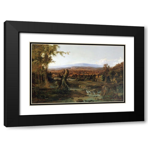 Landscape with Shepherd Black Modern Wood Framed Art Print with Double Matting by Duncanson, Robert S.