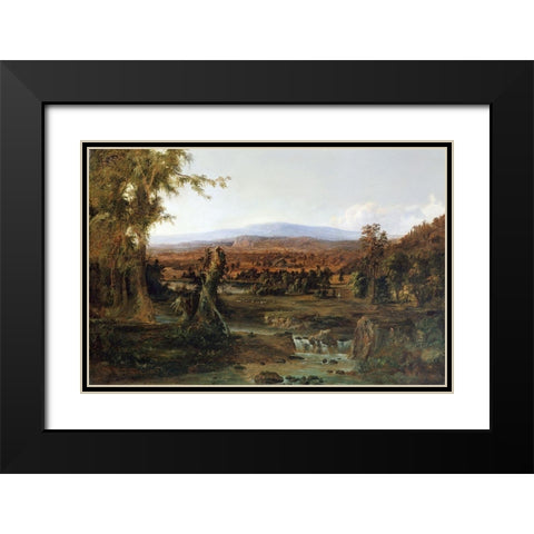Landscape with Shepherd Black Modern Wood Framed Art Print with Double Matting by Duncanson, Robert S.