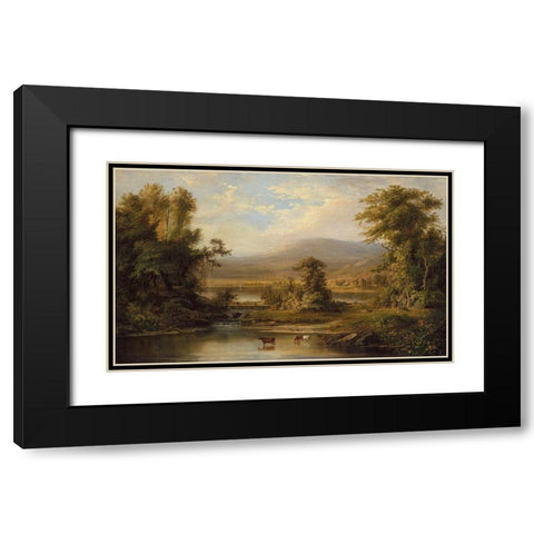 Landscape with Cows Watering in a Stream Black Modern Wood Framed Art Print with Double Matting by Duncanson, Robert S.