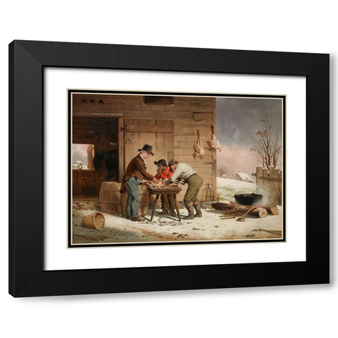Preparing for Christmas (Plucking Turkeys) Black Modern Wood Framed Art Print with Double Matting by Edmonds, Francis WilliamÂ 