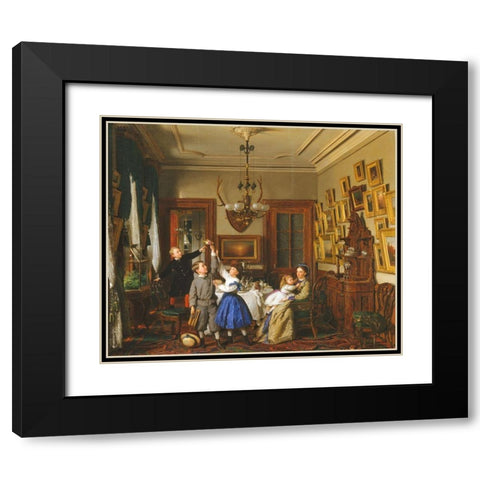 The Contest for the Bouquet: The Family of Robert Gordon in Their New York Dining-Room Black Modern Wood Framed Art Print with Double Matting by Guy, Seymour Joseph