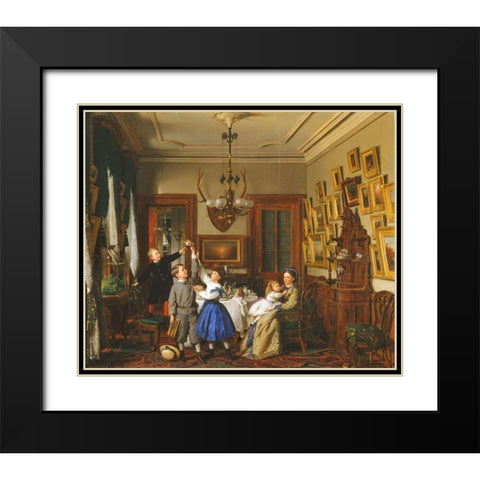The Contest for the Bouquet: The Family of Robert Gordon in Their New York Dining-Room Black Modern Wood Framed Art Print with Double Matting by Guy, Seymour Joseph