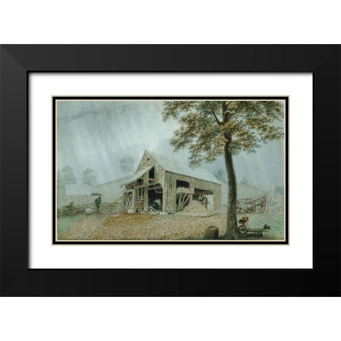Rainstormâ€”Cider Mill at Redding, Connecticut Black Modern Wood Framed Art Print with Double Matting by Harvey, George