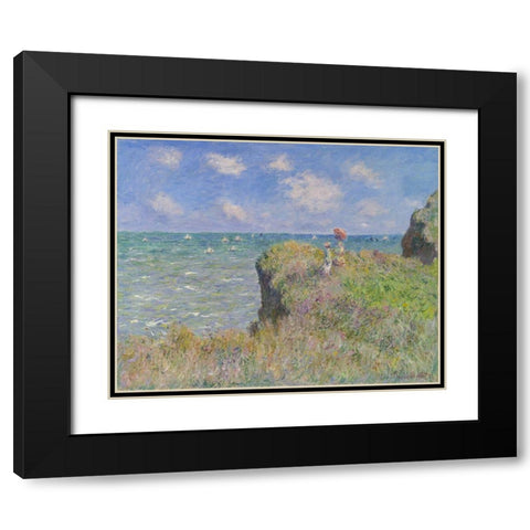 Cliff Walk at Pourville Black Modern Wood Framed Art Print with Double Matting by Monet, Claude