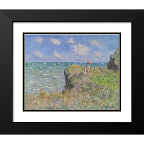 Cliff Walk at Pourville Black Modern Wood Framed Art Print with Double Matting by Monet, Claude