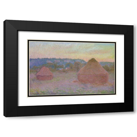 Stacks of Wheat (End of Day, Autumn) Black Modern Wood Framed Art Print with Double Matting by Monet, Claude