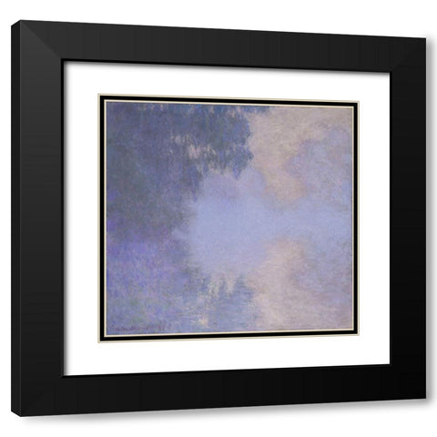 Branch of the Seine near Giverny (Mist) Black Modern Wood Framed Art Print with Double Matting by Monet, Claude