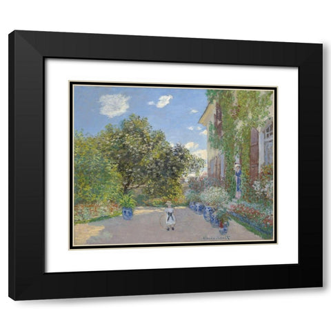 The Artistâ€™s House at Argenteuil Black Modern Wood Framed Art Print with Double Matting by Monet, Claude