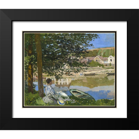 On the Bank of the Seine, Bennecourt Black Modern Wood Framed Art Print with Double Matting by Monet, Claude