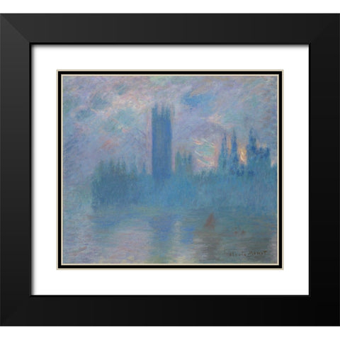 Houses of Parliament, London Black Modern Wood Framed Art Print with Double Matting by Monet, Claude