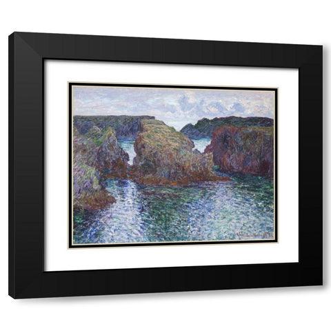 Rocks at Port-Goulphar, Belle-ile Black Modern Wood Framed Art Print with Double Matting by Monet, Claude
