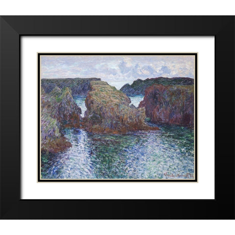 Rocks at Port-Goulphar, Belle-ile Black Modern Wood Framed Art Print with Double Matting by Monet, Claude