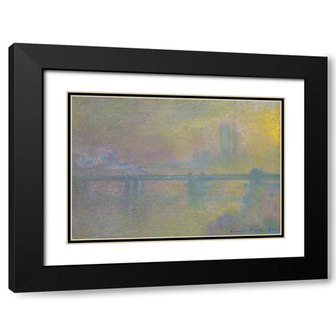 Charing Cross Bridge, London Black Modern Wood Framed Art Print with Double Matting by Monet, Claude