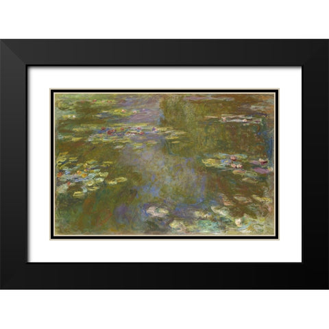 Water Lily Pond Black Modern Wood Framed Art Print with Double Matting by Monet, Claude