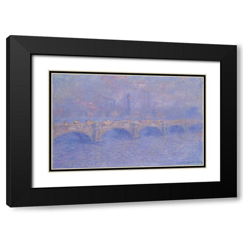 Waterloo Bridge, Sunlight Effect Black Modern Wood Framed Art Print with Double Matting by Monet, Claude