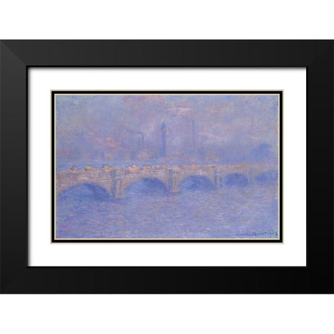 Waterloo Bridge, Sunlight Effect Black Modern Wood Framed Art Print with Double Matting by Monet, Claude