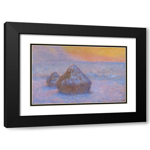 Stacks of Wheat (Sunset, Snow Effect) Black Modern Wood Framed Art Print with Double Matting by Monet, Claude