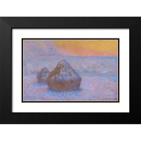 Stacks of Wheat (Sunset, Snow Effect) Black Modern Wood Framed Art Print with Double Matting by Monet, Claude
