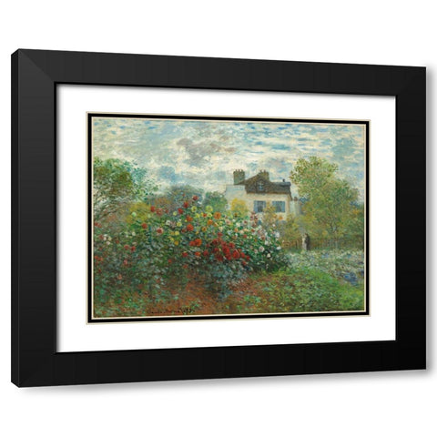 The Artists Garden in Argenteuil Black Modern Wood Framed Art Print with Double Matting by Monet, Claude