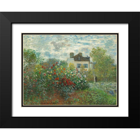 The Artists Garden in Argenteuil Black Modern Wood Framed Art Print with Double Matting by Monet, Claude