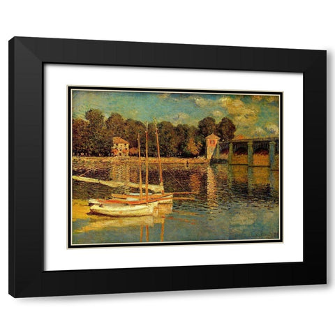 Bridge in Argenteuil Black Modern Wood Framed Art Print with Double Matting by Monet, Claude