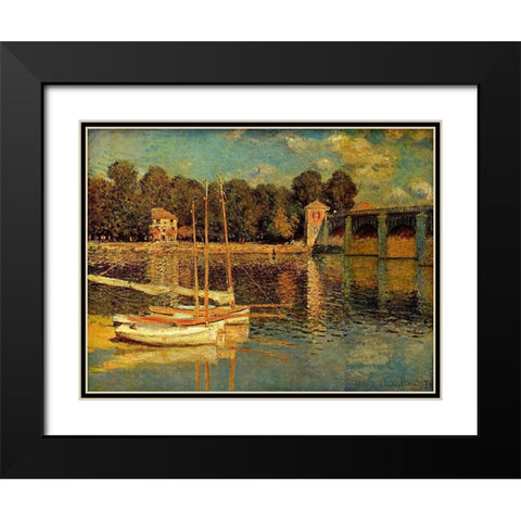 Bridge in Argenteuil Black Modern Wood Framed Art Print with Double Matting by Monet, Claude