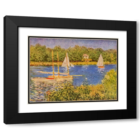 Seine at Argenteuil Black Modern Wood Framed Art Print with Double Matting by Monet, Claude